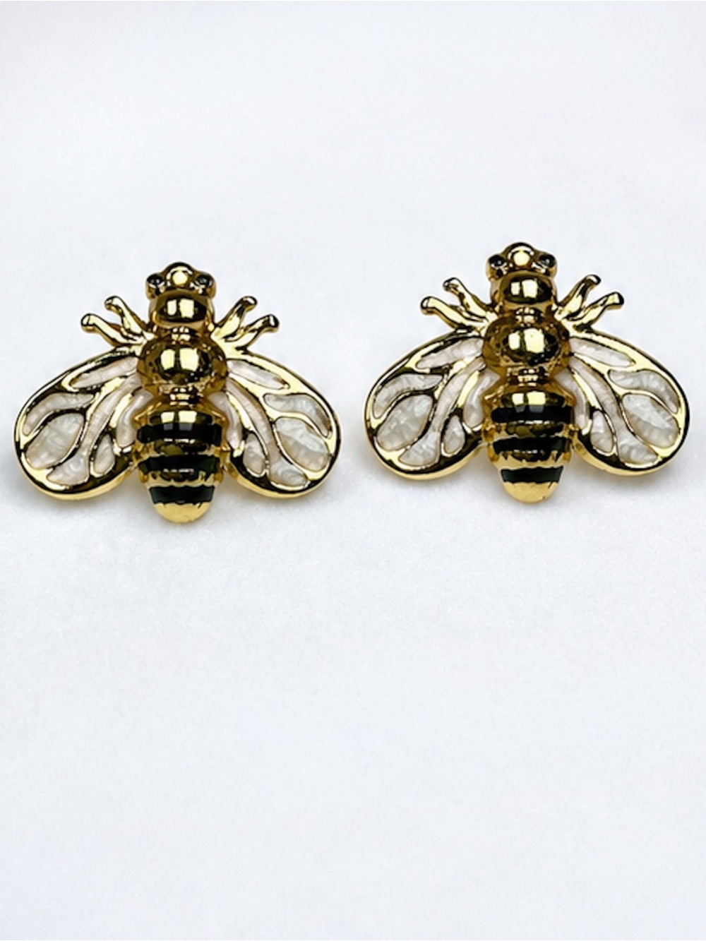 Gold Bee Earrings Black & White Hypoallergenic Bumblebee Studs Cute Honey Bee